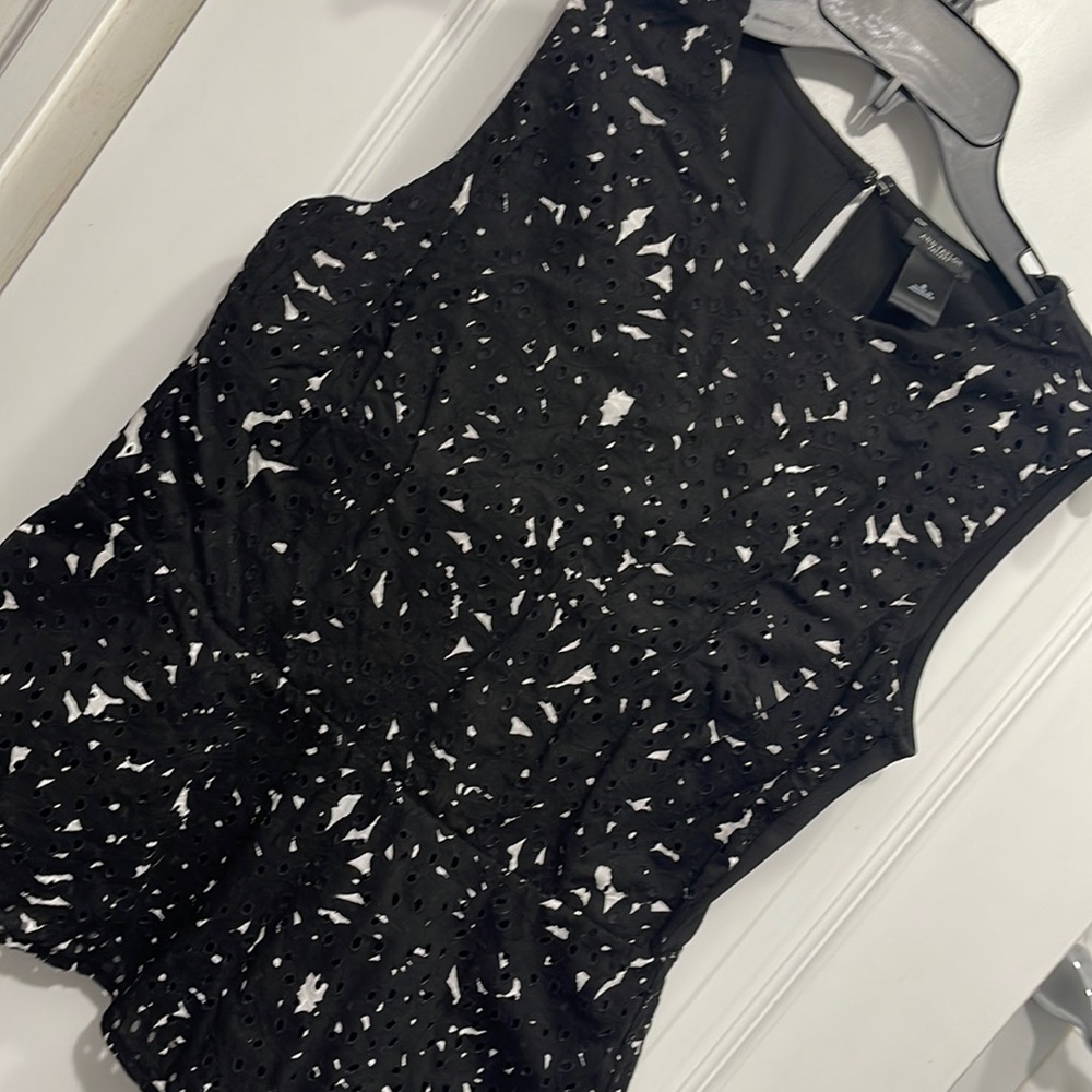 Ann Taylor Factory Black and White Peplum Lace Blouse